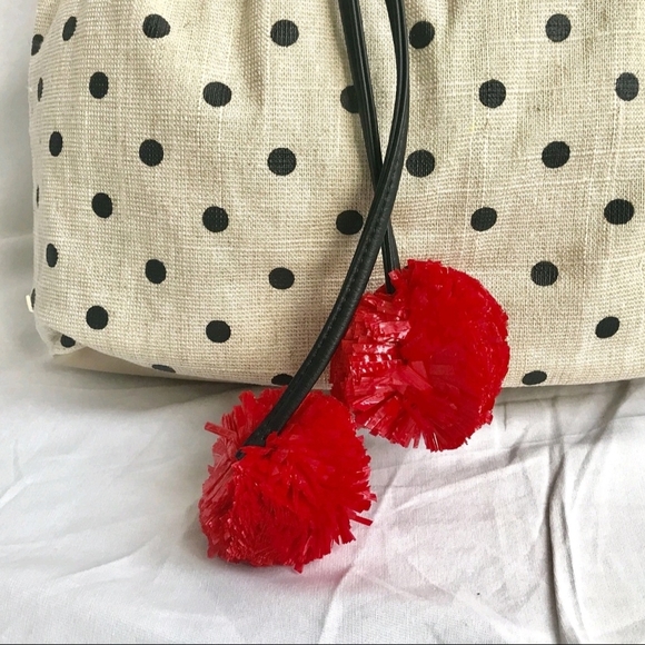 New Betsey Johnson Cream Polka Dot Bag with Cherry Draw String Backpack - Picture 3 of 7